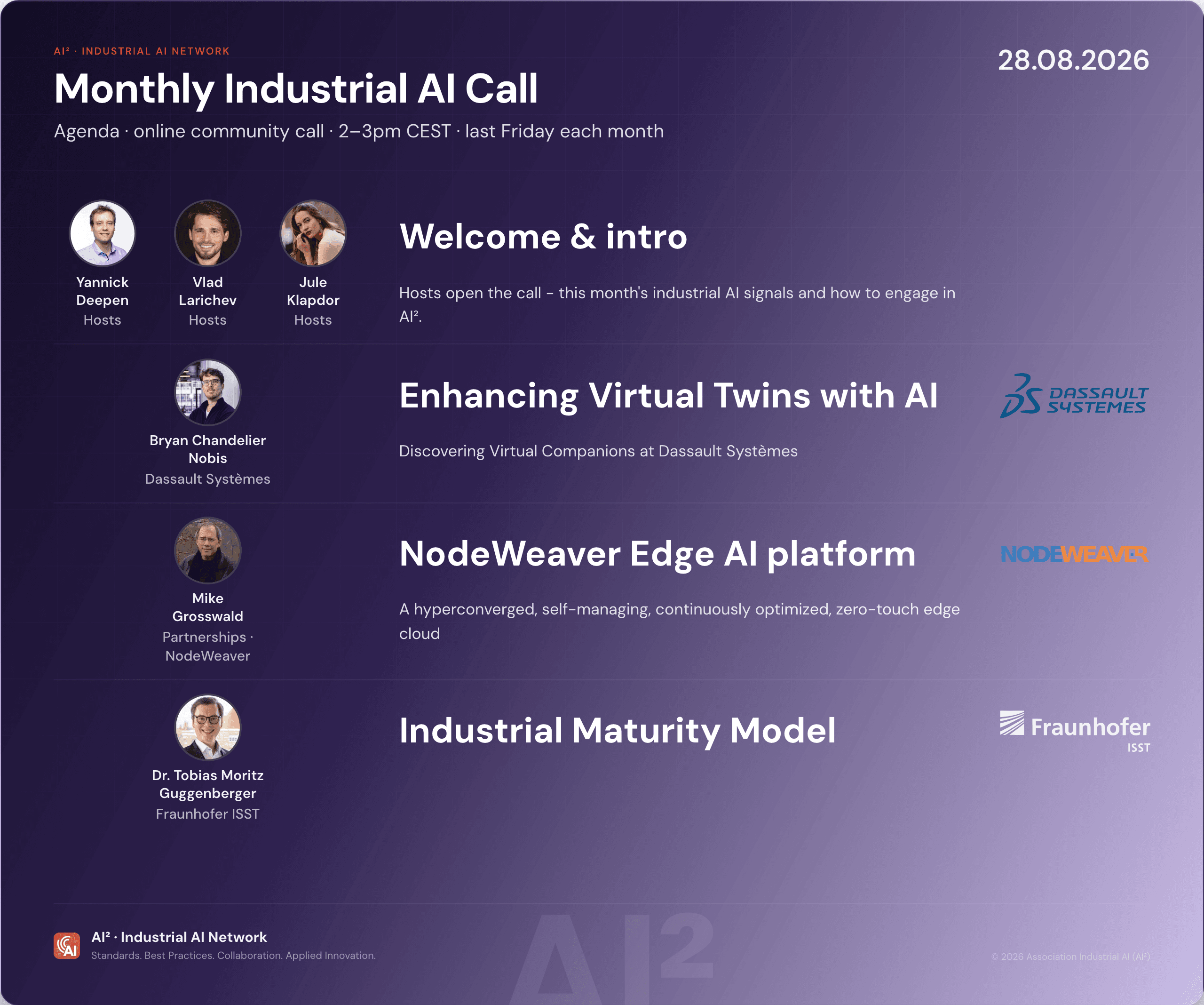 Agenda for the Monthly Industrial AI Call on 28.08.2026