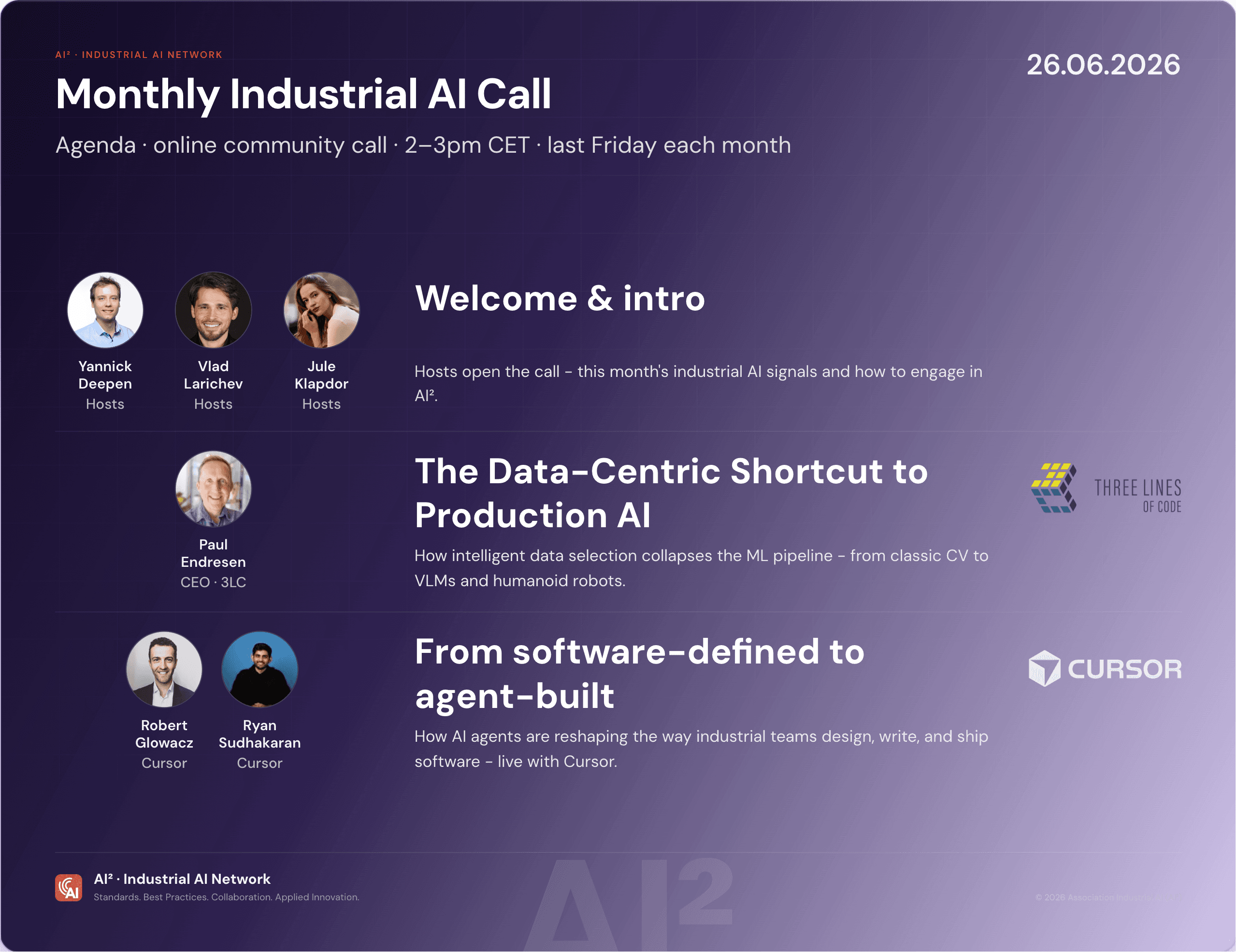 Agenda for the Monthly Industrial AI Call on 26.06.2026